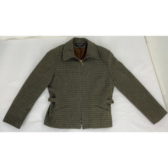 Vintage Braebrook 100% Wool Houndstooth Jacket Brown Tan - Women's Size 10 - Picture 5 of 9